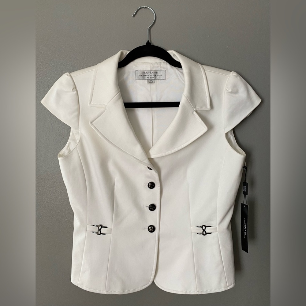 NWT White Cap-sleeve Blazer by Tahari Arthur S. Levine